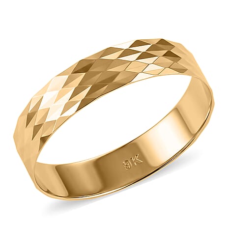 9K Yellow Gold Diamond Cut Band Ring