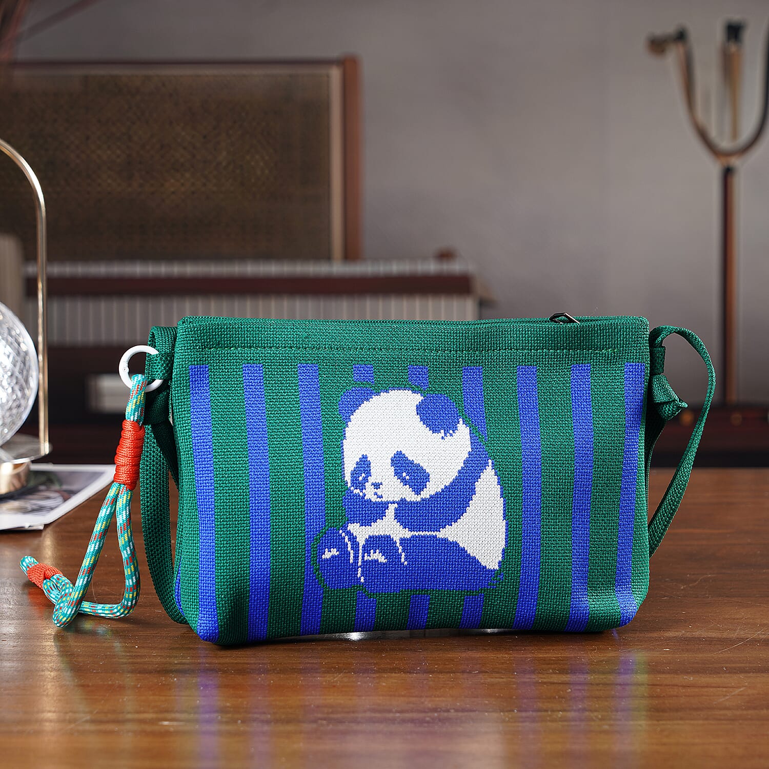 Panda Print Shoulder Bag - Green & Blue