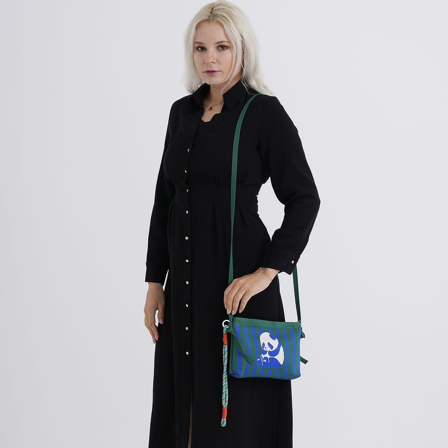 Panda Print Shoulder Bag - Green & Blue