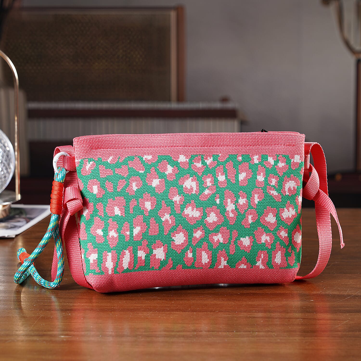 Printed Shoulder Bag - Green & Pink