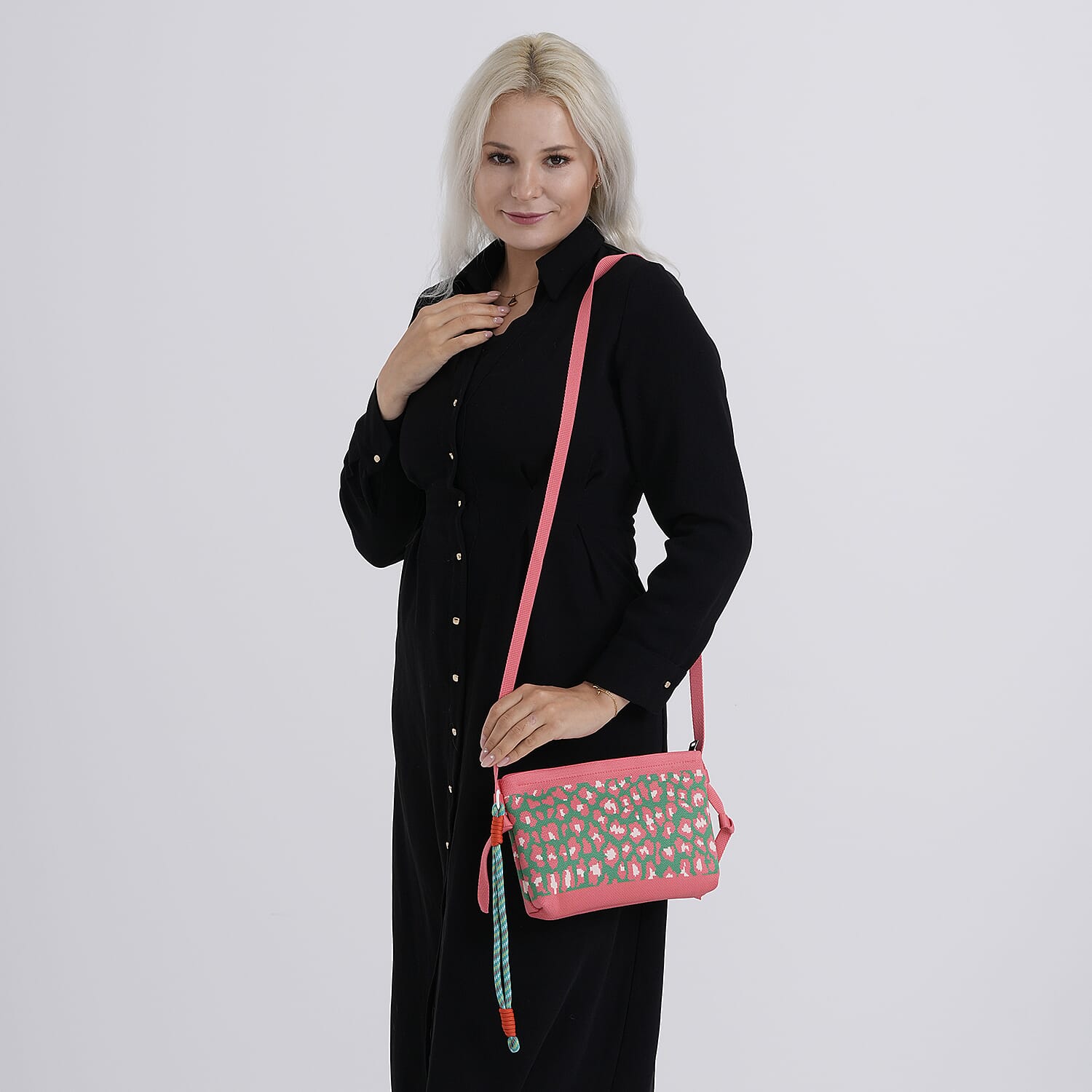 Printed Shoulder Bag - Green & Pink