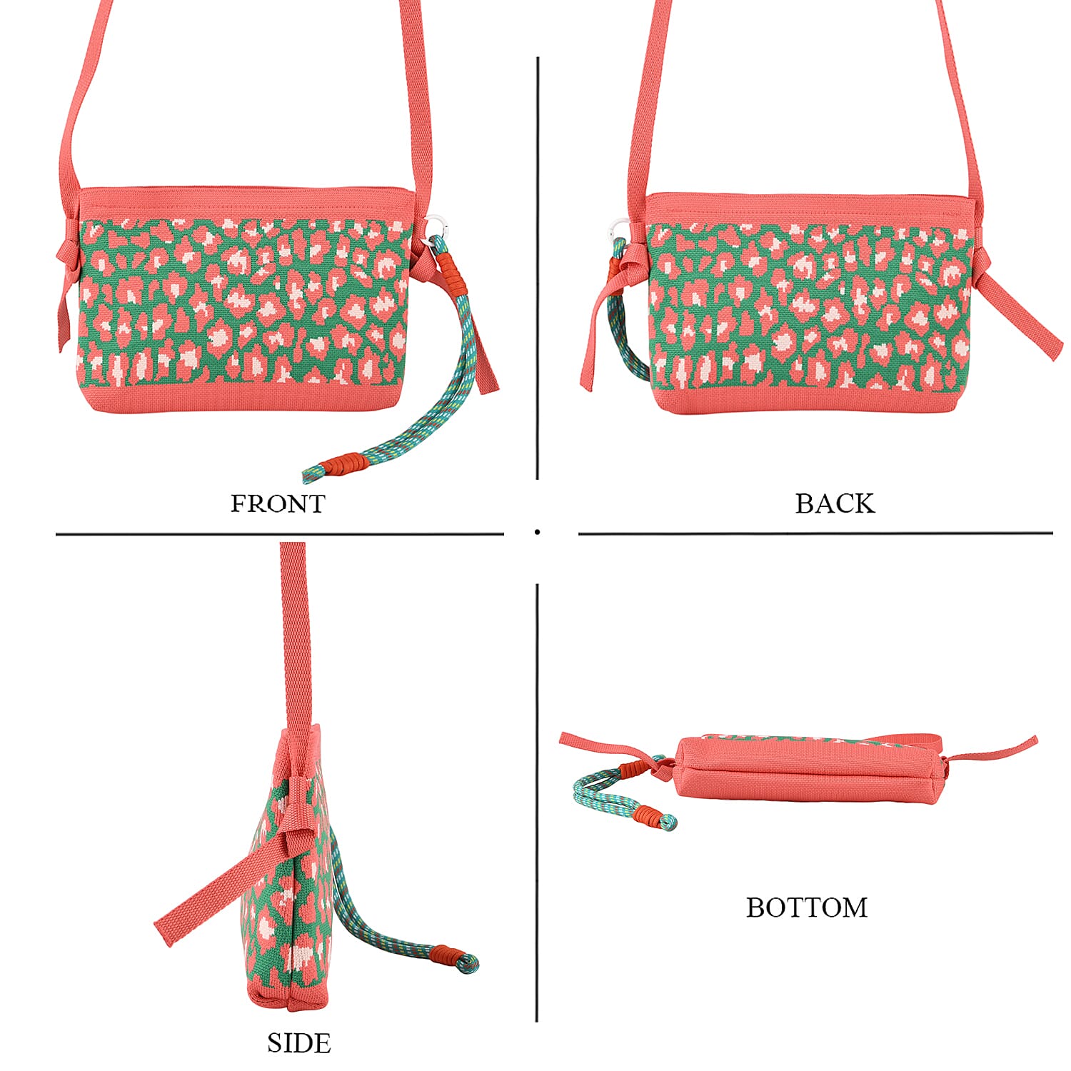 Printed Shoulder Bag - Green & Pink