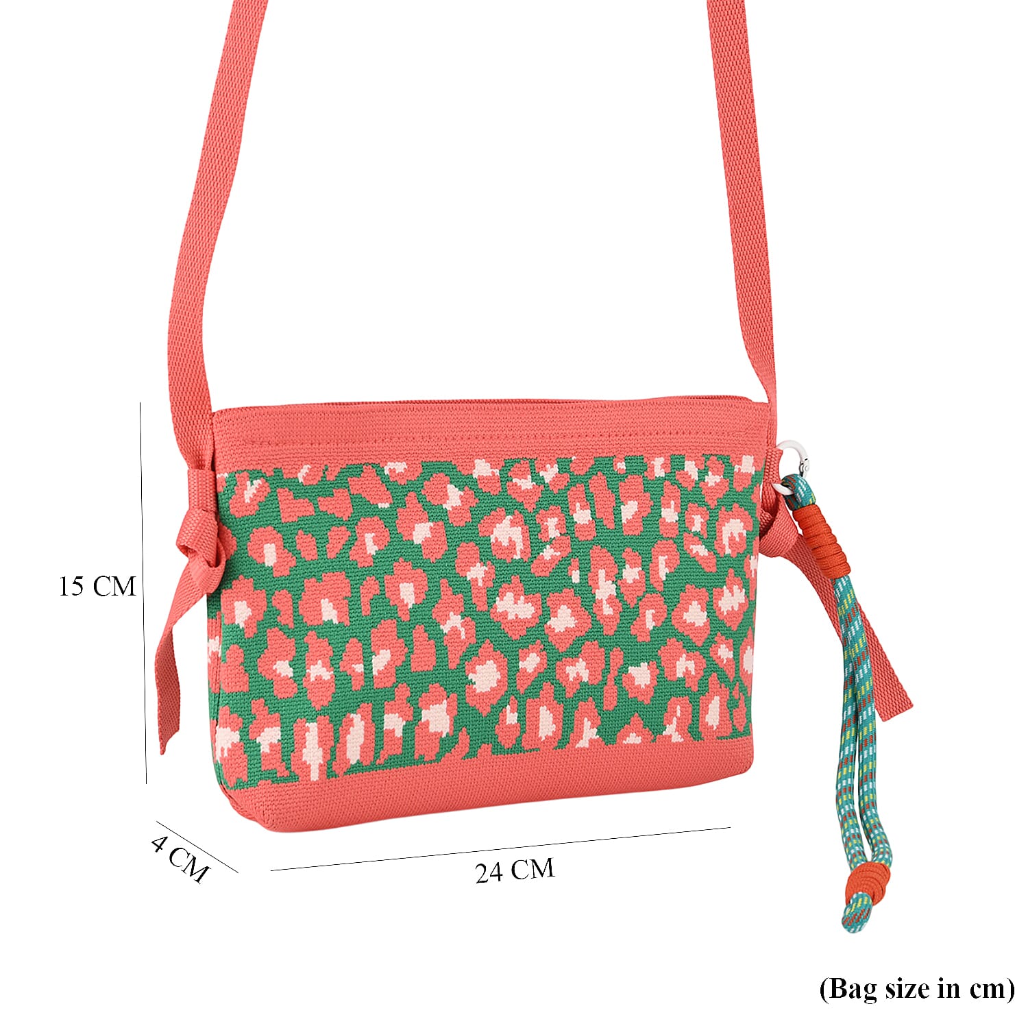 Printed Shoulder Bag - Green & Pink