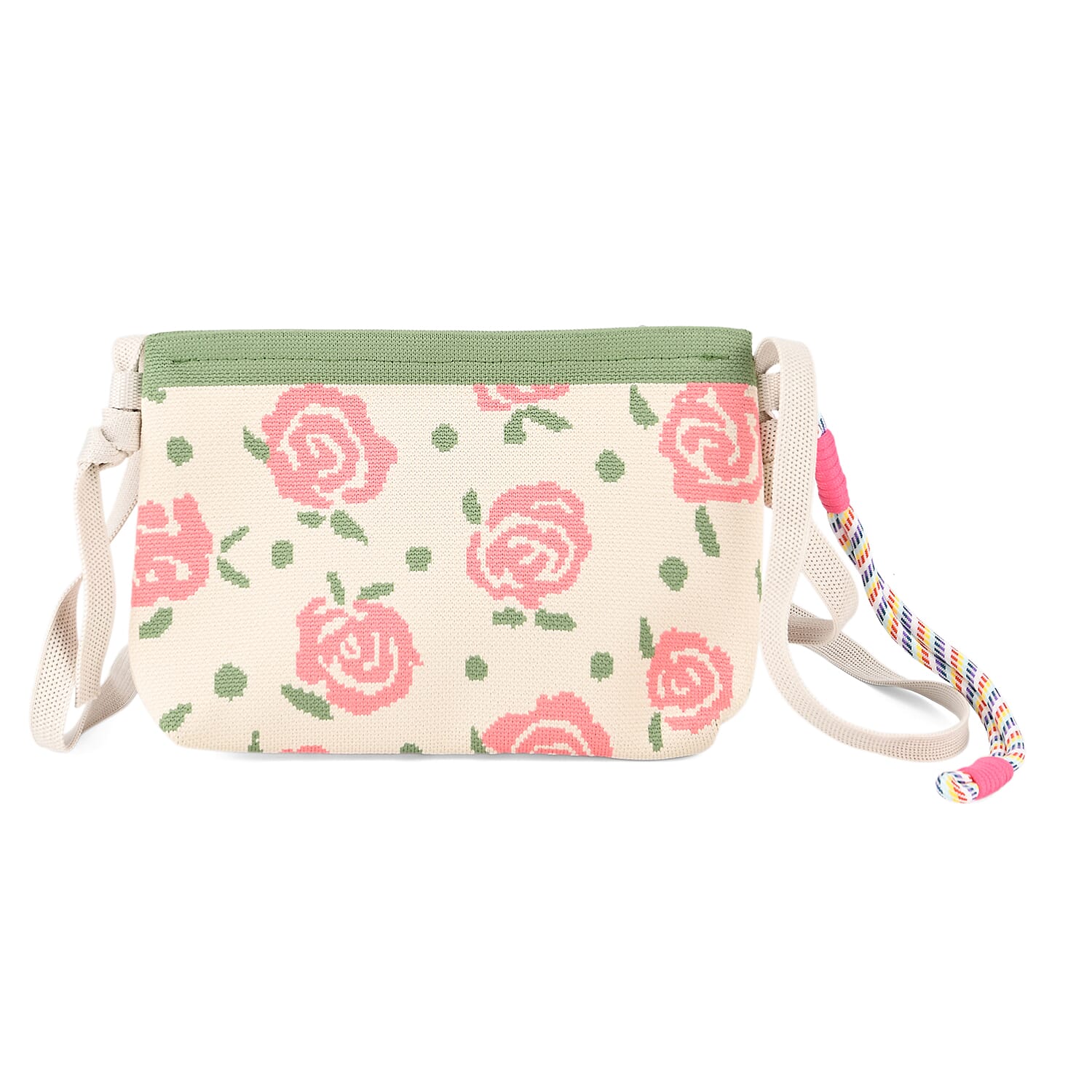 Flower Print Shoulder Bag - Beige & Pink