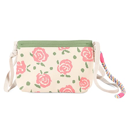 Flower Print Shoulder Bag - Beige & Pink