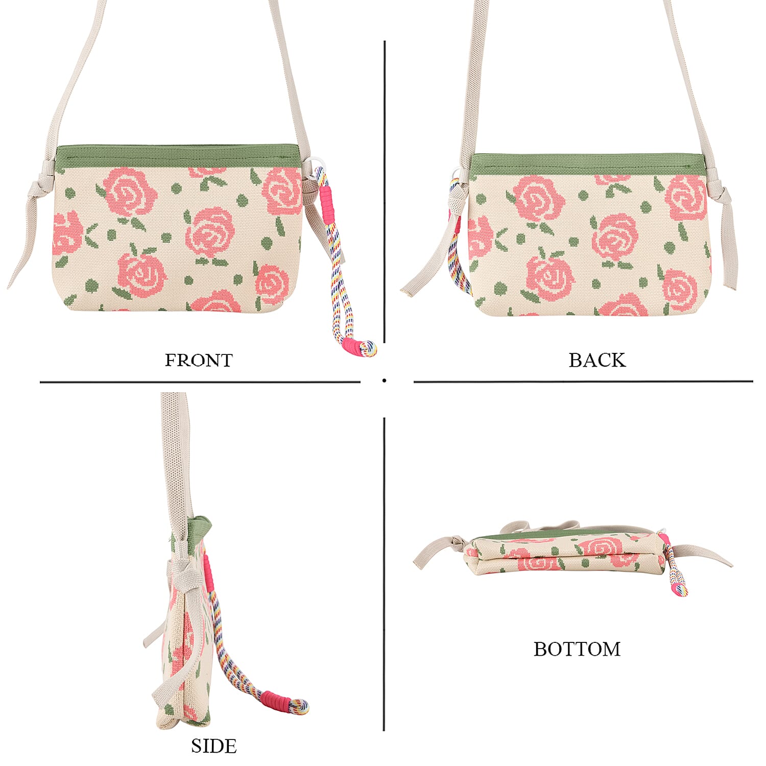 Flower Print Shoulder Bag - Beige & Pink