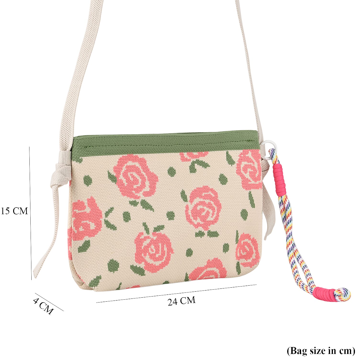 Flower Print Shoulder Bag - Beige & Pink