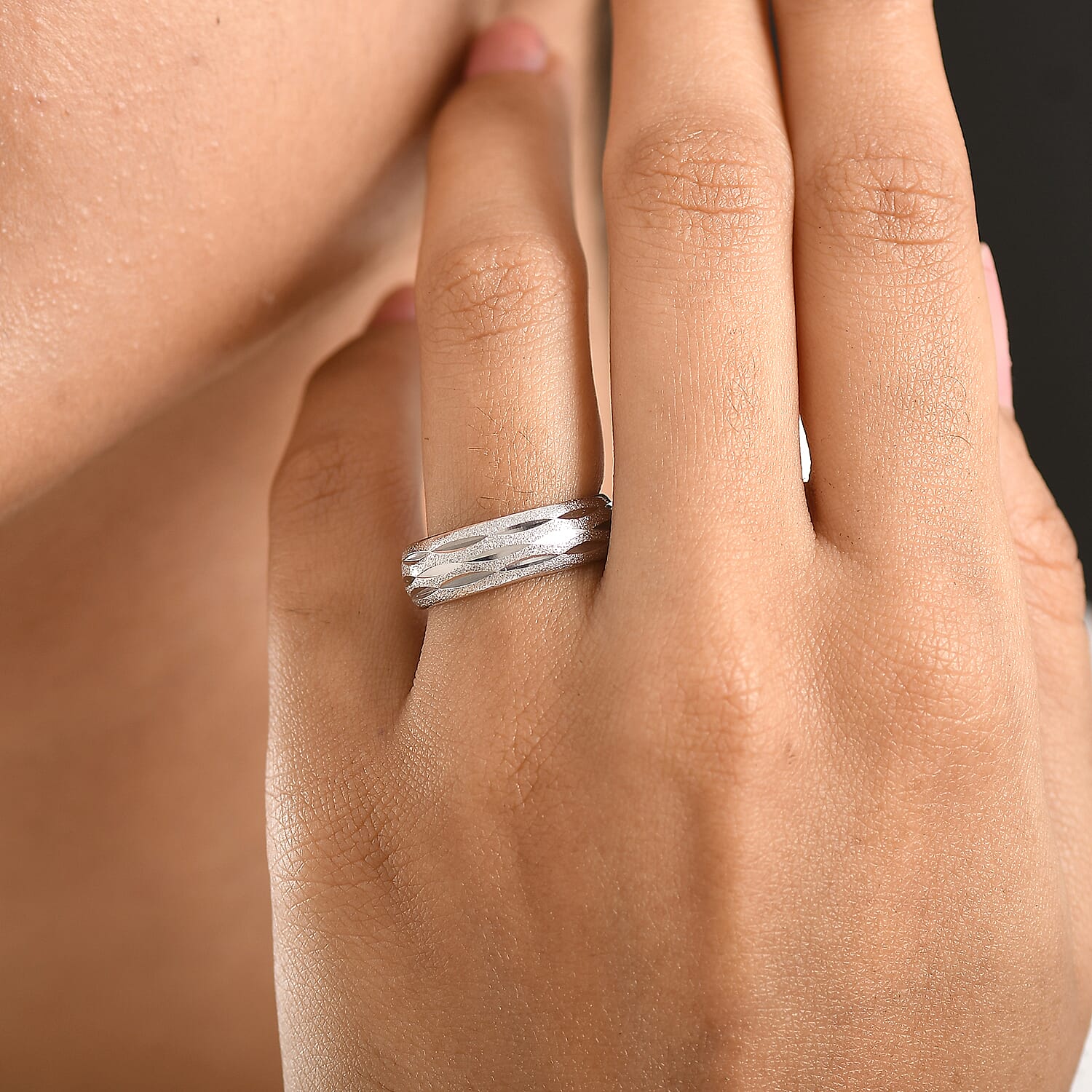 Italian Made Platinum Overlay Sterling Silver Band Ring