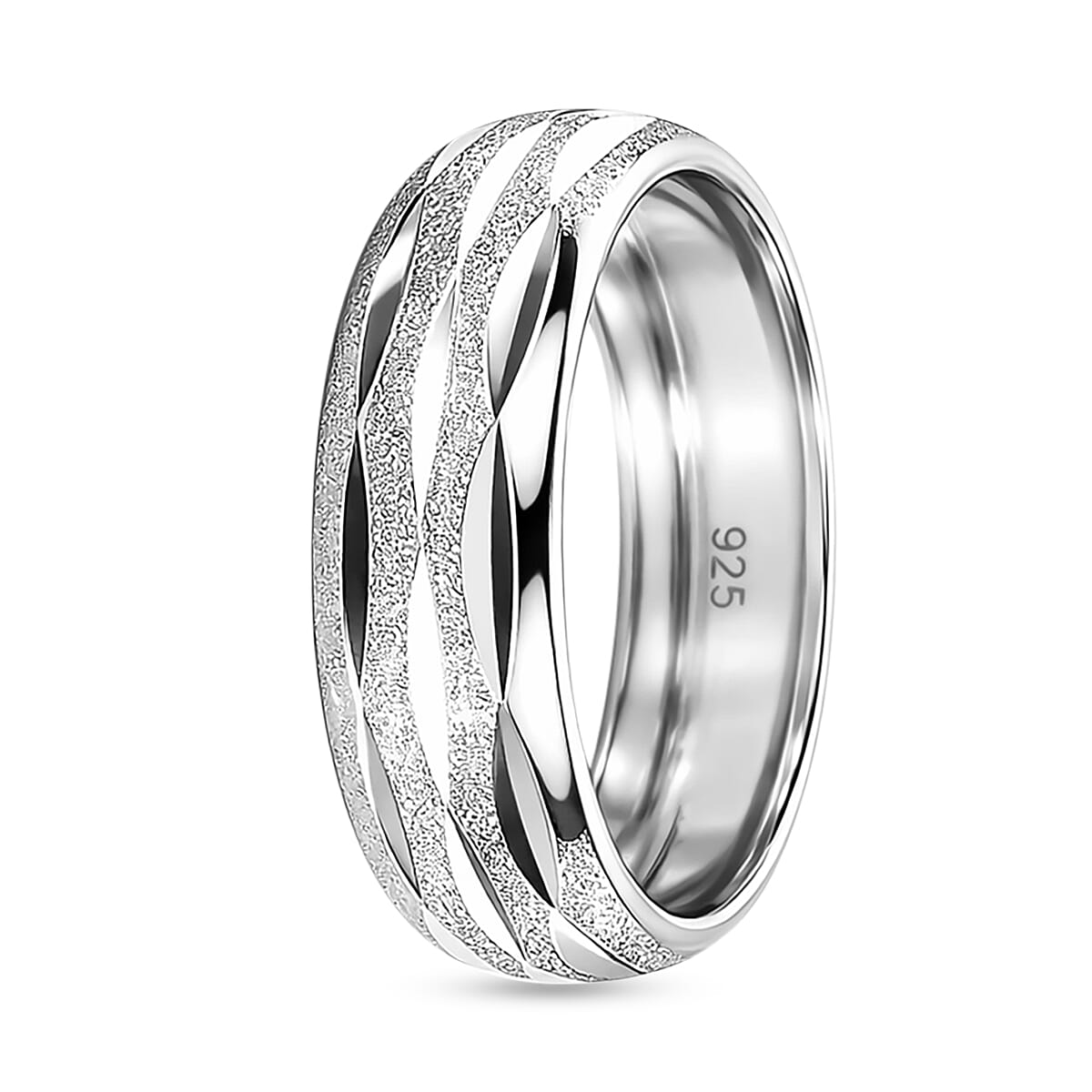 Italian Made Platinum Overlay Sterling Silver Band Ring