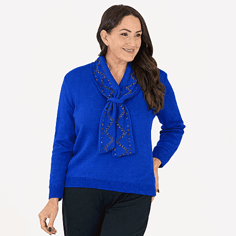 Sugar Crisp Knit Jumper With Scarf Neck (Size - L) - Royal Blue