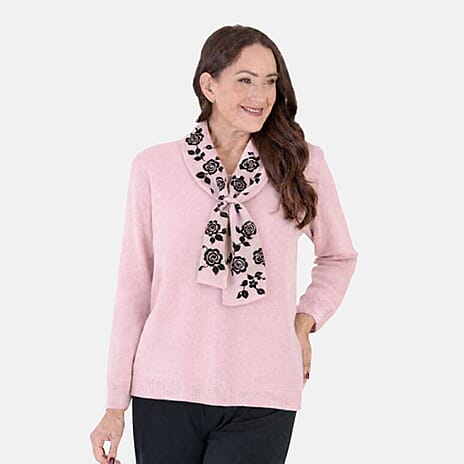 Sugar Crisp Knit Jumper With Scarf Neck (Size L) - Pale Pink