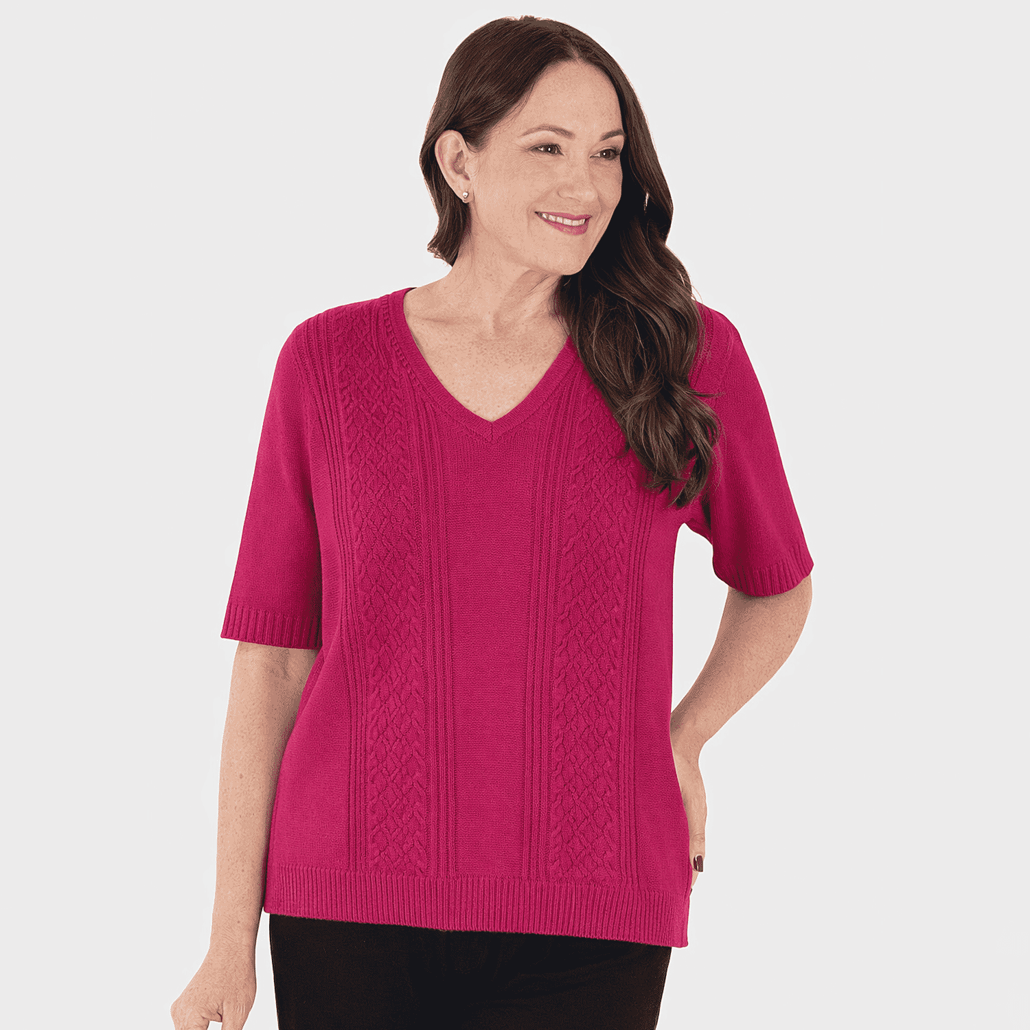Sugar Crisp Supersoft Half-Sleeve V-Neck knit Top 