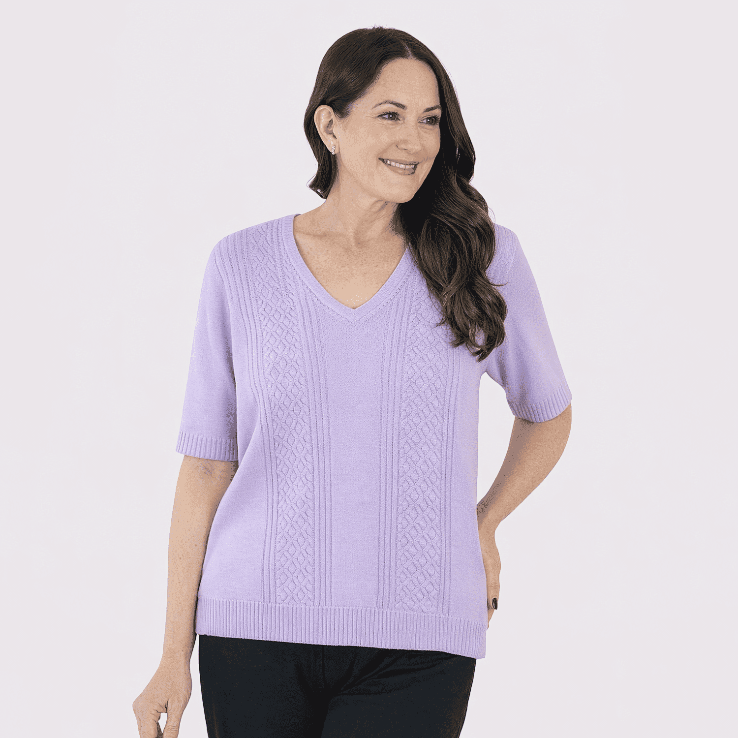 Sugar Crisp Supersoft Half-Sleeve V-Neck knit Top 