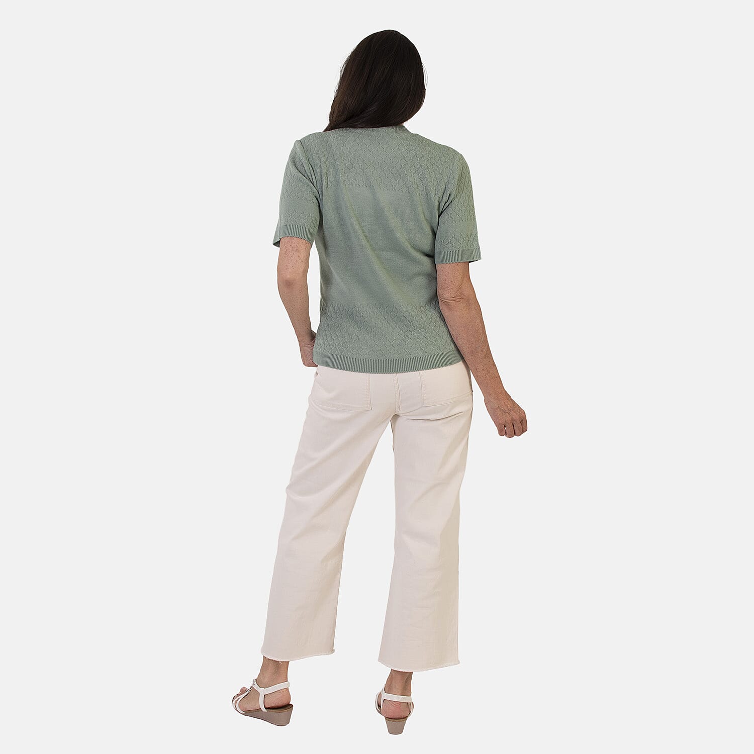 Sugar Crisp Lightweight Pointelle Knit Crewneck Short-Sleeve Top