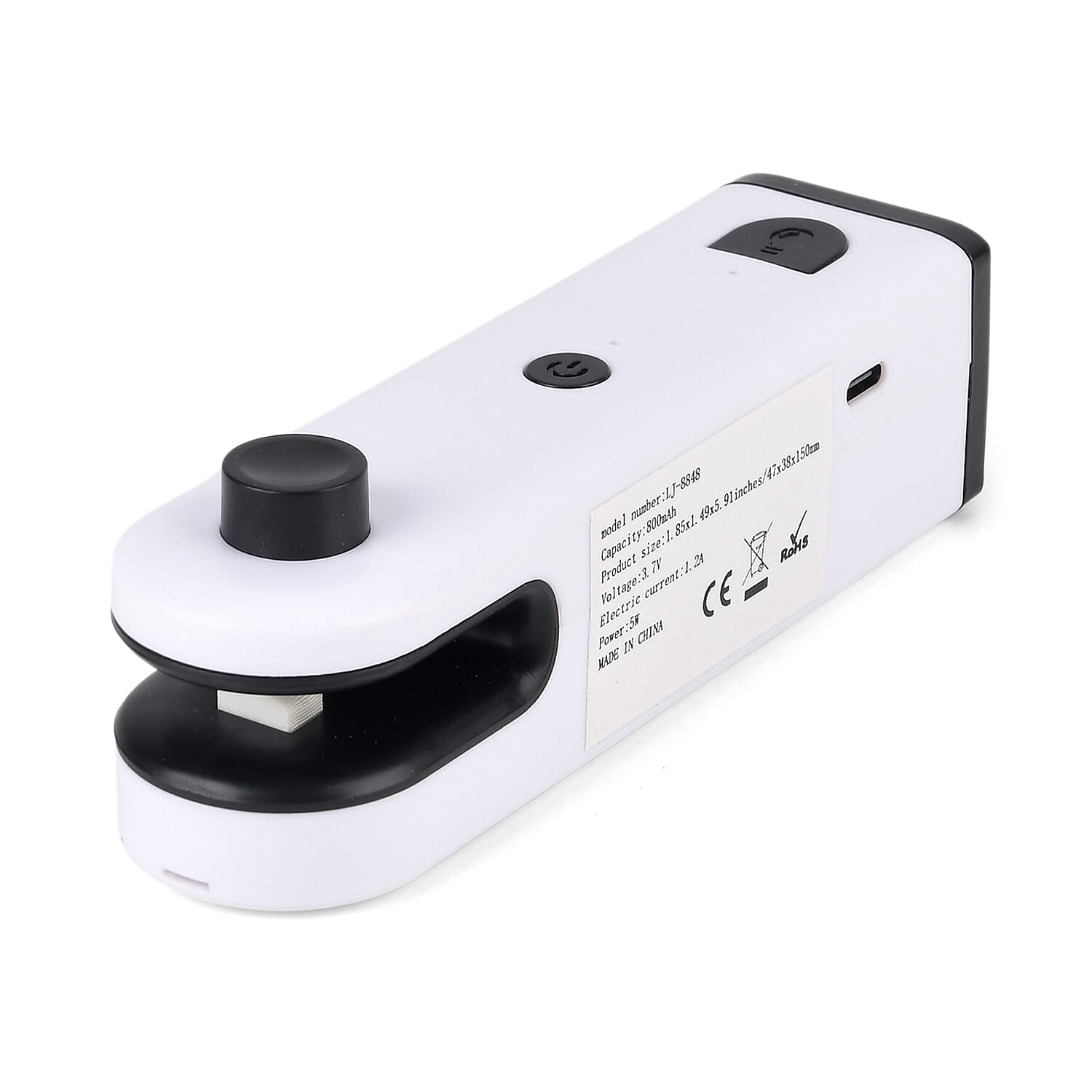 Multifunctional Rechargeable Mini Bag Sealer - 5-in-1 Handheld Heat Sealer with Bottle Opener & Blade - White & Black