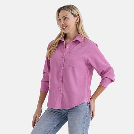 - Maisi Solid Color Relax-Fit Shirt (Size M) - Pink