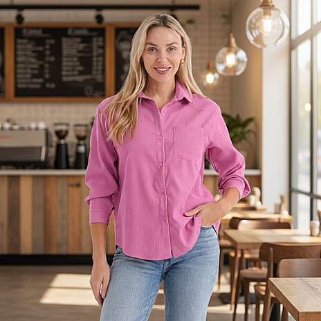 - Maisi Solid Color Relax-Fit Shirt (Size XL) - Pink