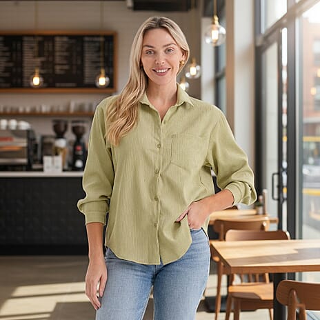 - Maisi Solid Color Relax-Fit Shirt (Size XL) - Sage Green