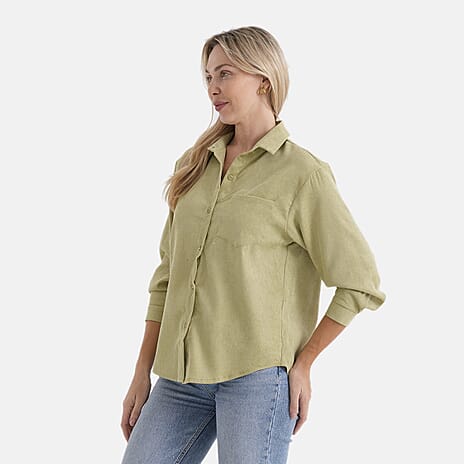- Maisi Solid Color Relax-Fit Shirt (Size XL) - Sage Green