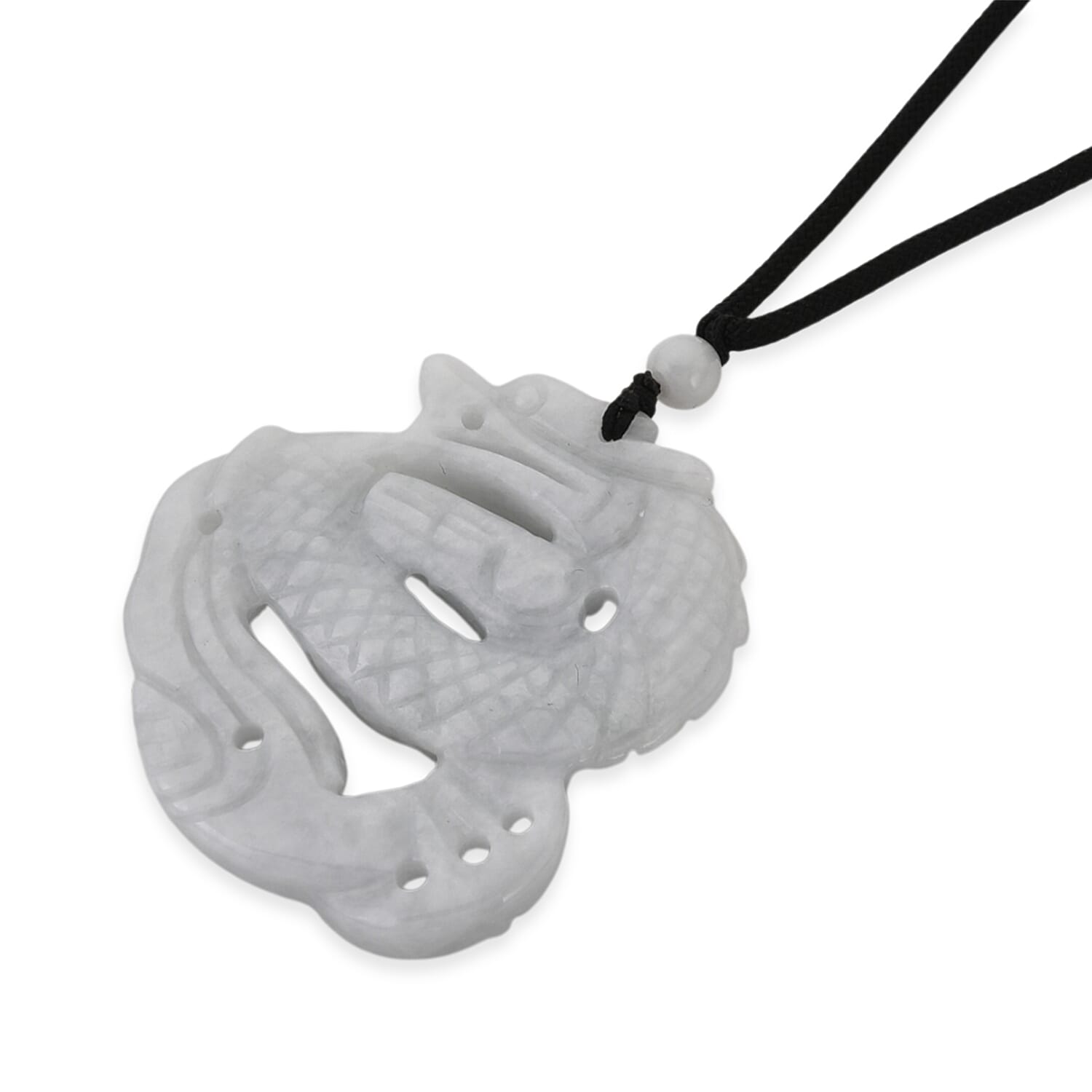 Natural White Jade Adjustable Dragon Carving Necklace with Cotton Thread (Size - 28) 165.00 Ct.
