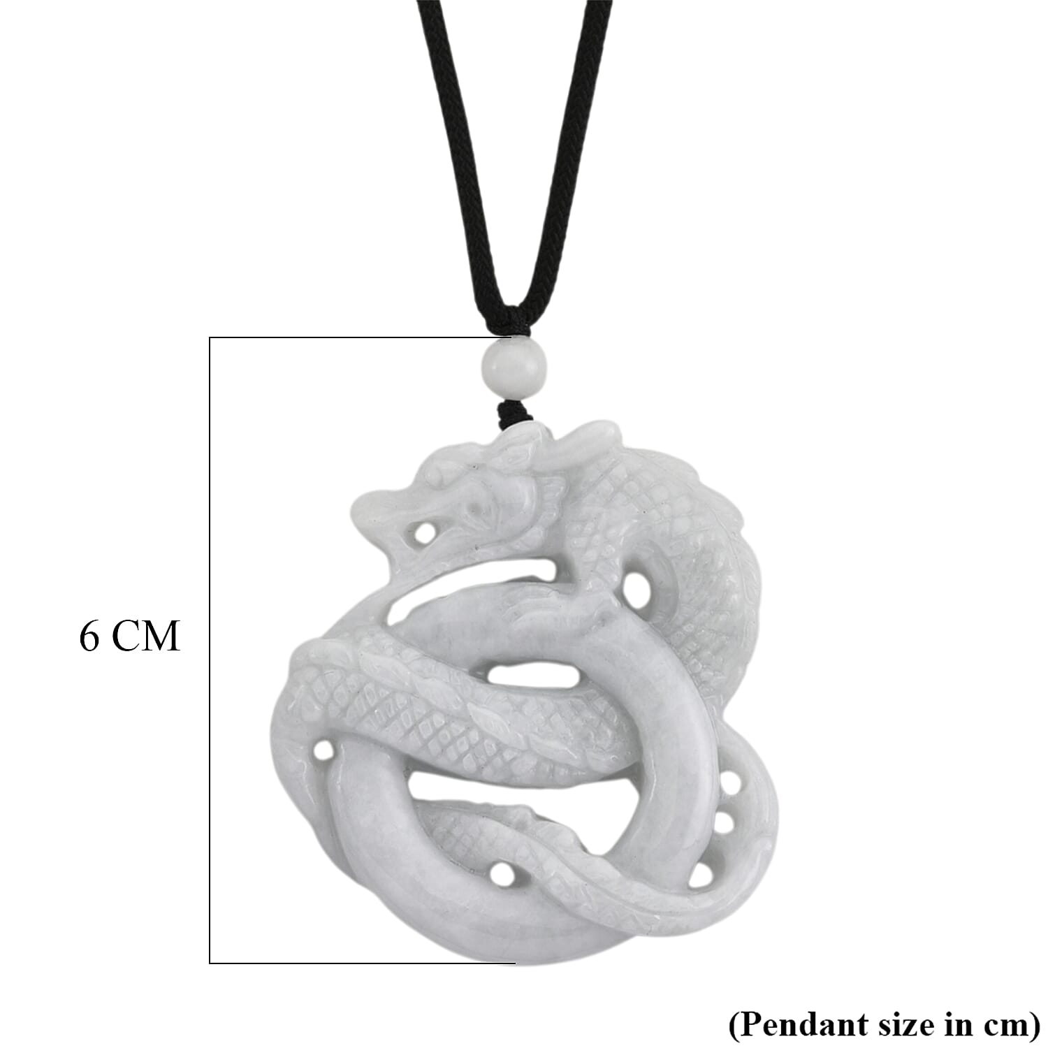 Natural White Jade Adjustable Dragon Carving Necklace with Cotton Thread (Size - 28) 165.00 Ct.