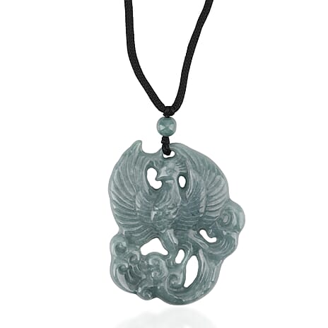 Natural White Jade Adjustable Carved Eagle Necklace with Cotton Thread (Size - 28) 85.00 Ct.