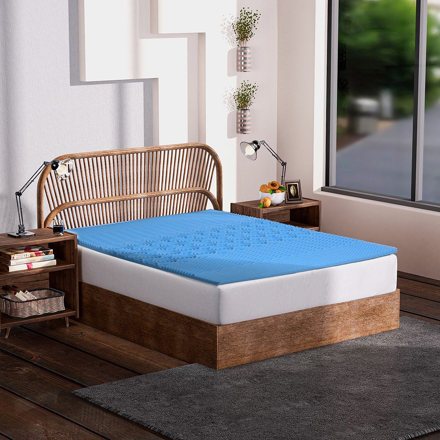Bliss - Beyond 5 Zone Memory Foam Cooling Gel Mattress Topper (King, 200x150x4 cm) - Blue