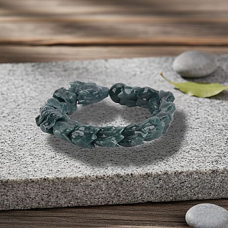Natural Type A Jadeite Jade  Stretchable Dragon Bracelet (Size - 7.25) 300 Ct.