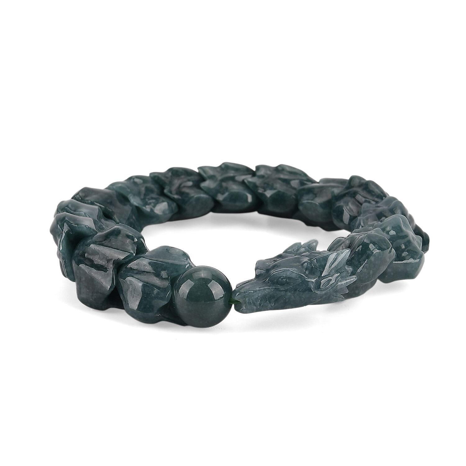 Natural Jade Stretchable Dragon Bracelet (Size - 7.25) 300 Ct.