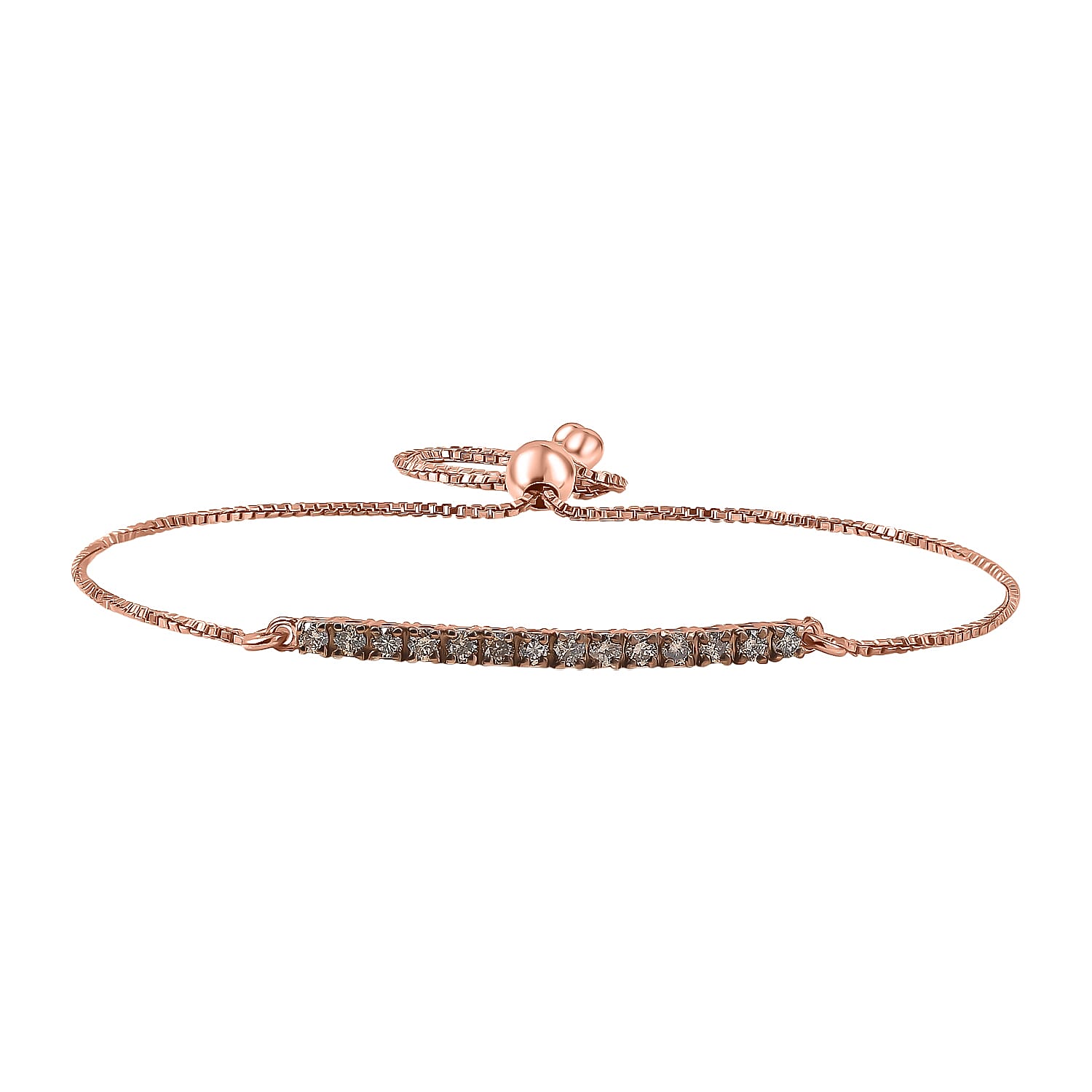 NY Close Out Deal-  Natural Champagne Diamond Adjustable Bracelet (Size - 10) in 18K Vermeil Rose Gold Plated Sterling Silver 0.50 ct