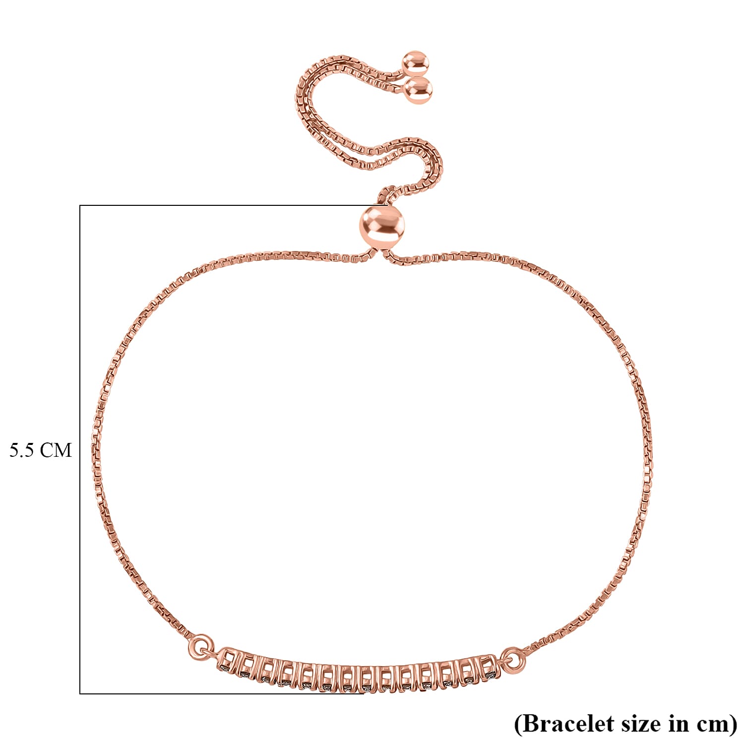 NY Close Out Deal-  Natural Champagne Diamond Adjustable Bracelet (Size - 10) in 18K Vermeil Rose Gold Plated Sterling Silver 0.50 ct