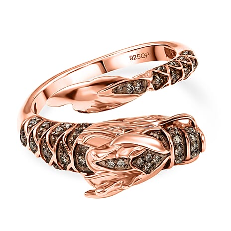 GP Kanchanaburi Blue Sapphire, Black Diamond & Champagne Diamond Ring in 18K Vermeil Rose Gold Plated Sterling Silver