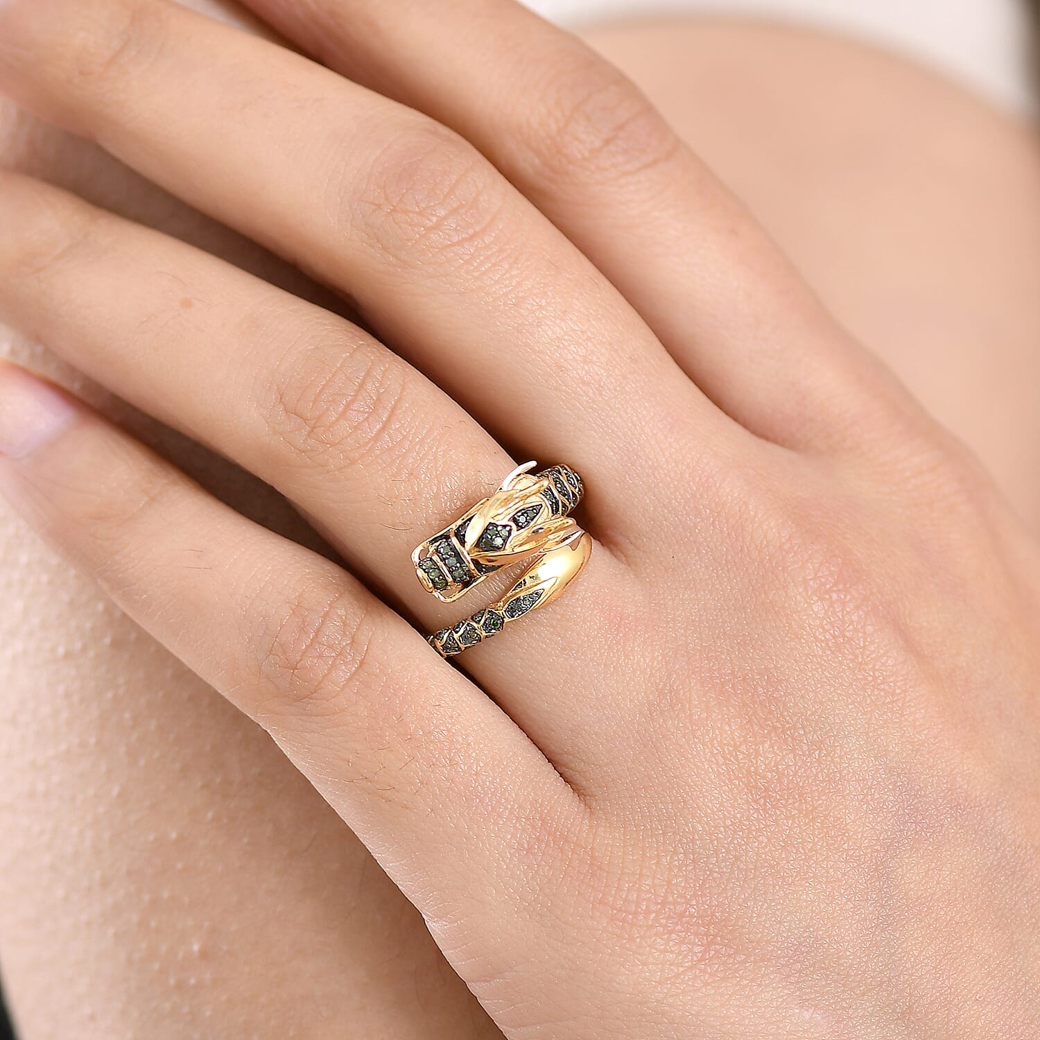 GP Kanchanaburi Blue Sapphire Black Diamond and Green Diamond Snake Ring