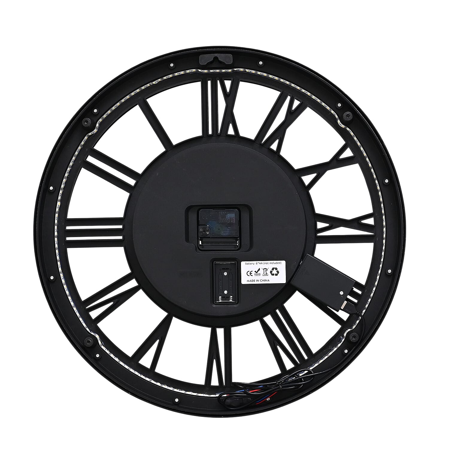 Rotating Gears Wall Clock - Industrial Roman Numeral Timepiece with 3-Colour LED Backlight, Remote Controlled Moving Gear Art (50cm) - Silver and Black