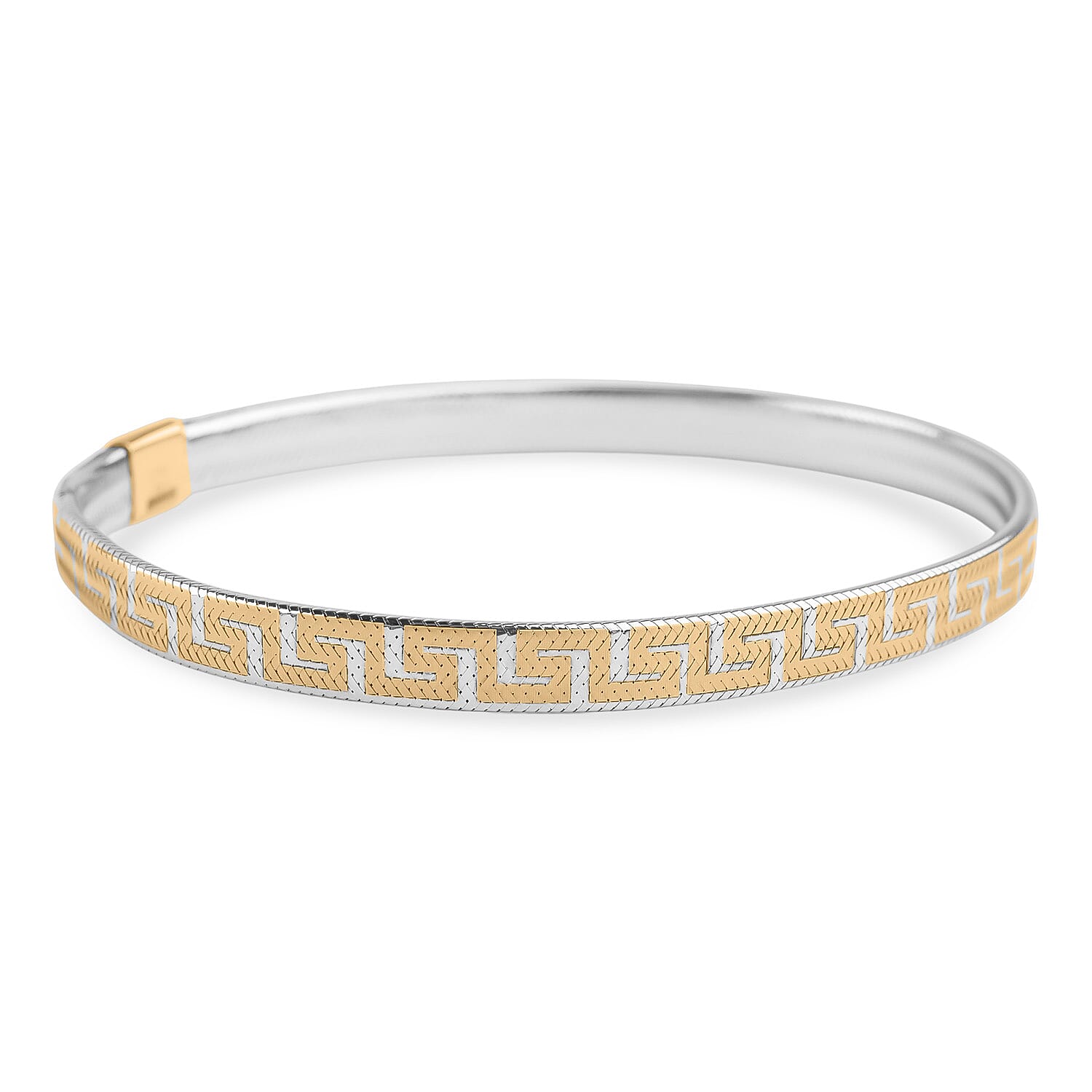 Maestro Collection - 9K Yellow & White Gold Greek Key Mesh Stretchable Bracelet (Size - 7.50)