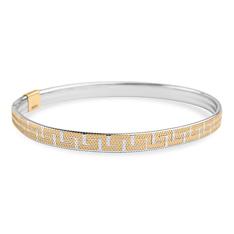 9K Yellow & White Gold Greek Key Mesh Stretchable Bracelet (Size - 7.50)