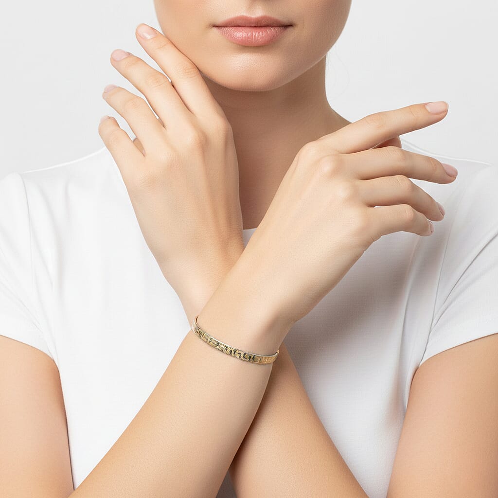 Maestro Collection - 9K Yellow & White Gold Greek Key Mesh Stretchable Bracelet (Size - 7.50)