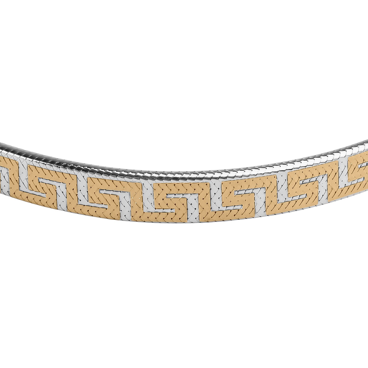 Maestro Collection - 9K Yellow & White Gold Greek Key Mesh Stretchable Bracelet (Size - 7.50)