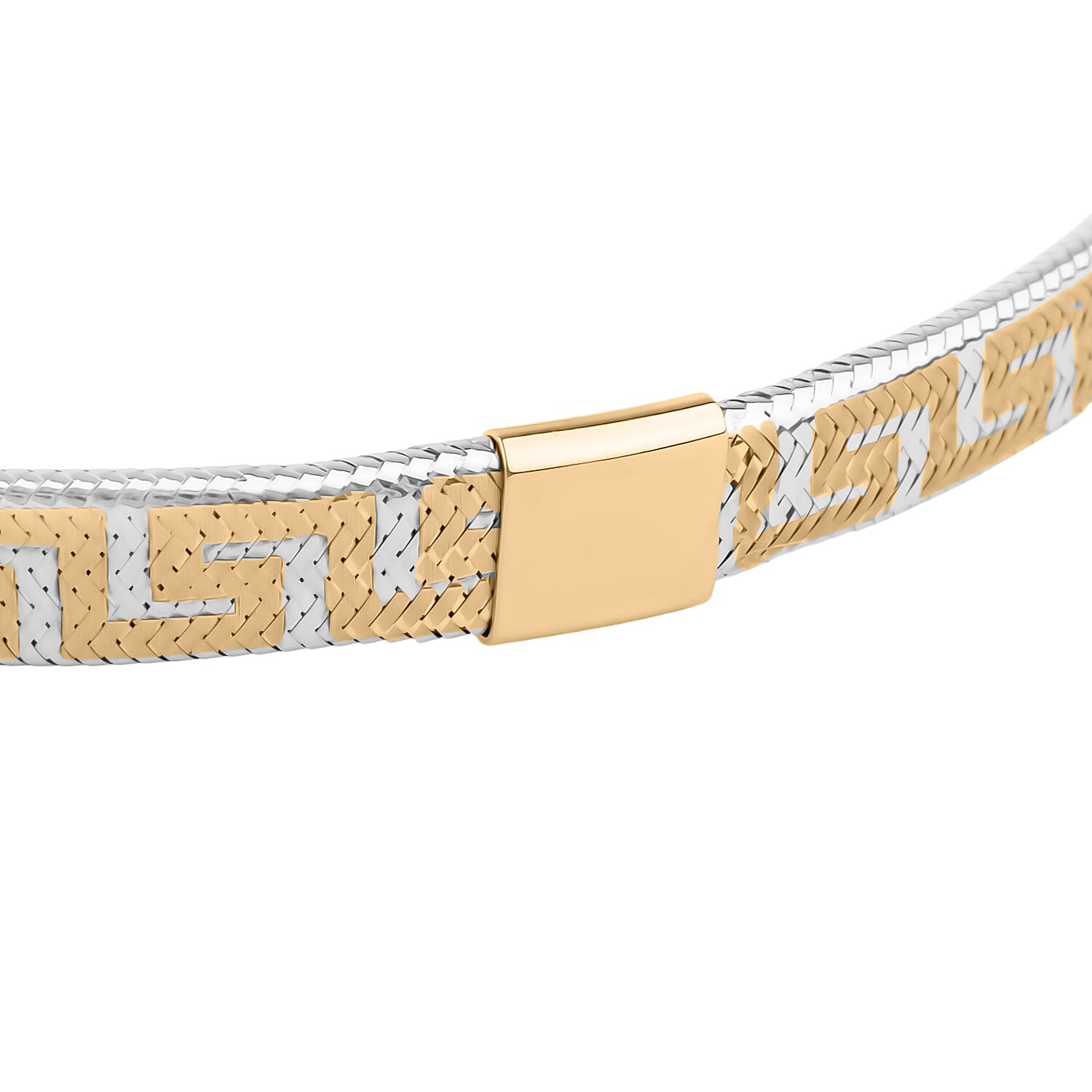 Maestro Collection - 9K Yellow & White Gold Greek Key Mesh Stretchable Bracelet (Size - 7.50)