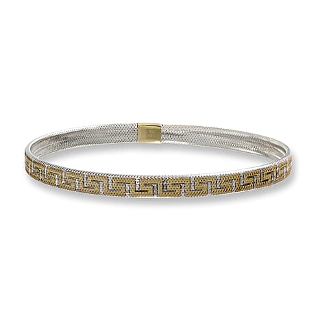 9K Yellow & White Gold Greek Key Mesh Stretchable Bracelet (Size - 7.50)