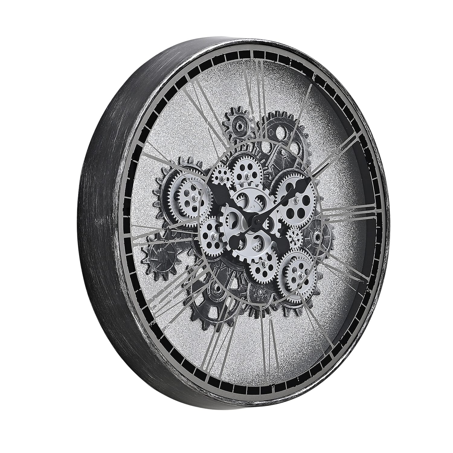 Rotating Gears Wall Clock - Industrial Steampunk Timepiece with 3-Colour LED Lights, Remote Control Moving Gear (50cm) - Grey
