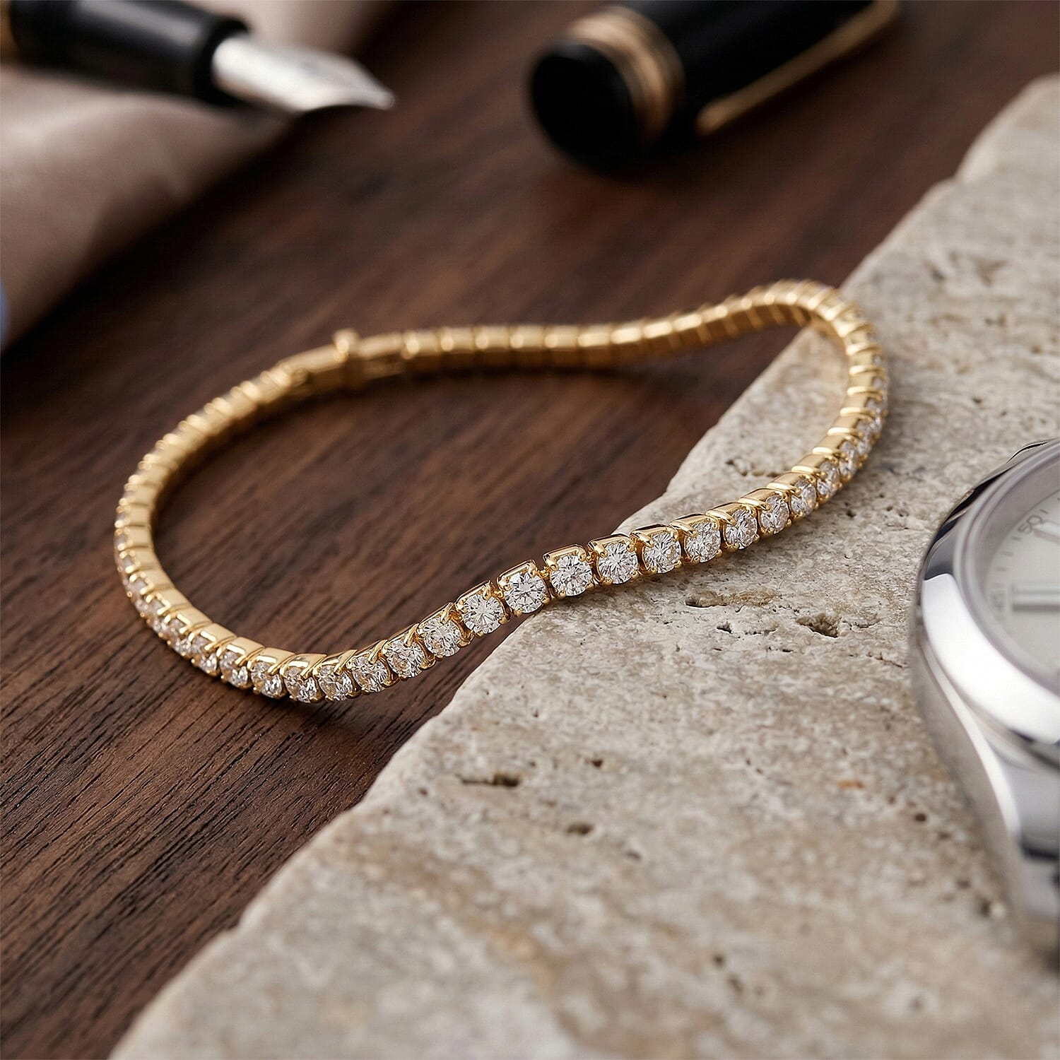 D'Joy Moissanite Tennis Bracelet (Size - 7.5) in Yellow Gold Overlay Sterling Silver.