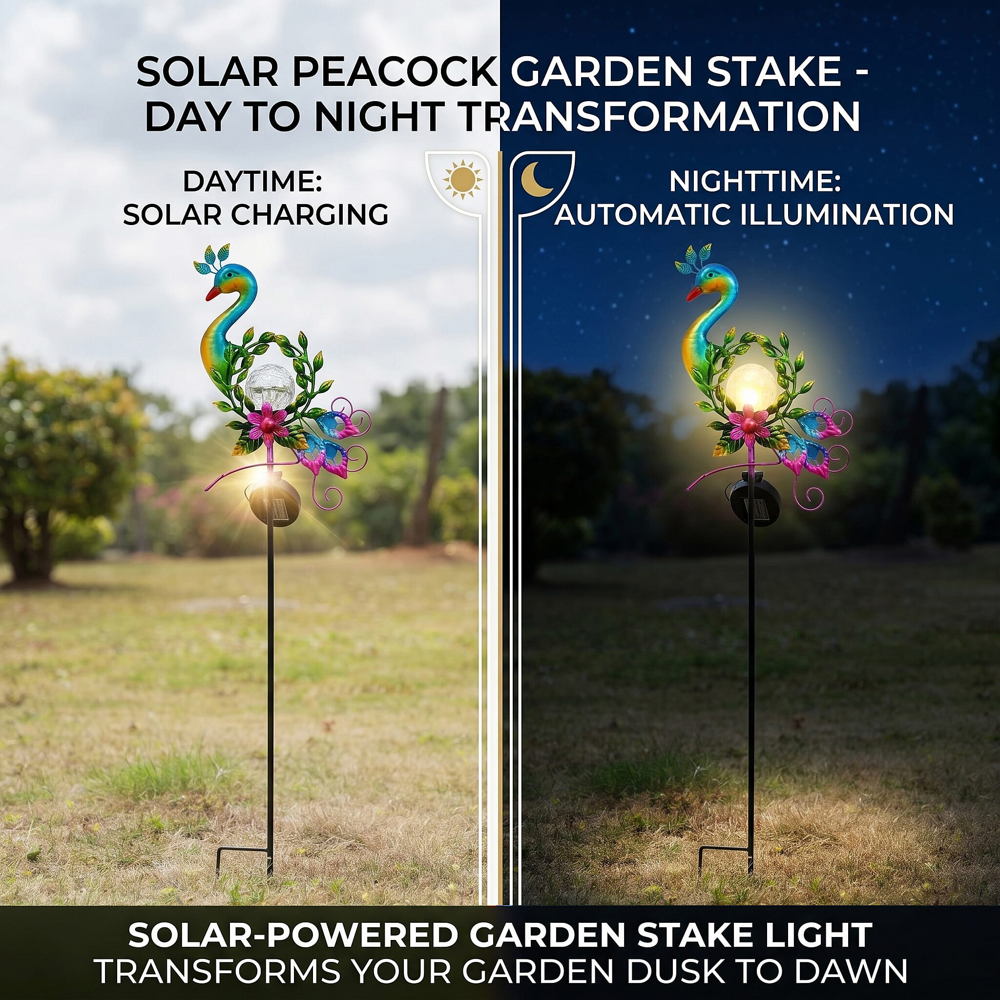 Decorative Solar-Powered Peacock Landscape Ground Stake Lamp ( 20x6x83cm) - Green