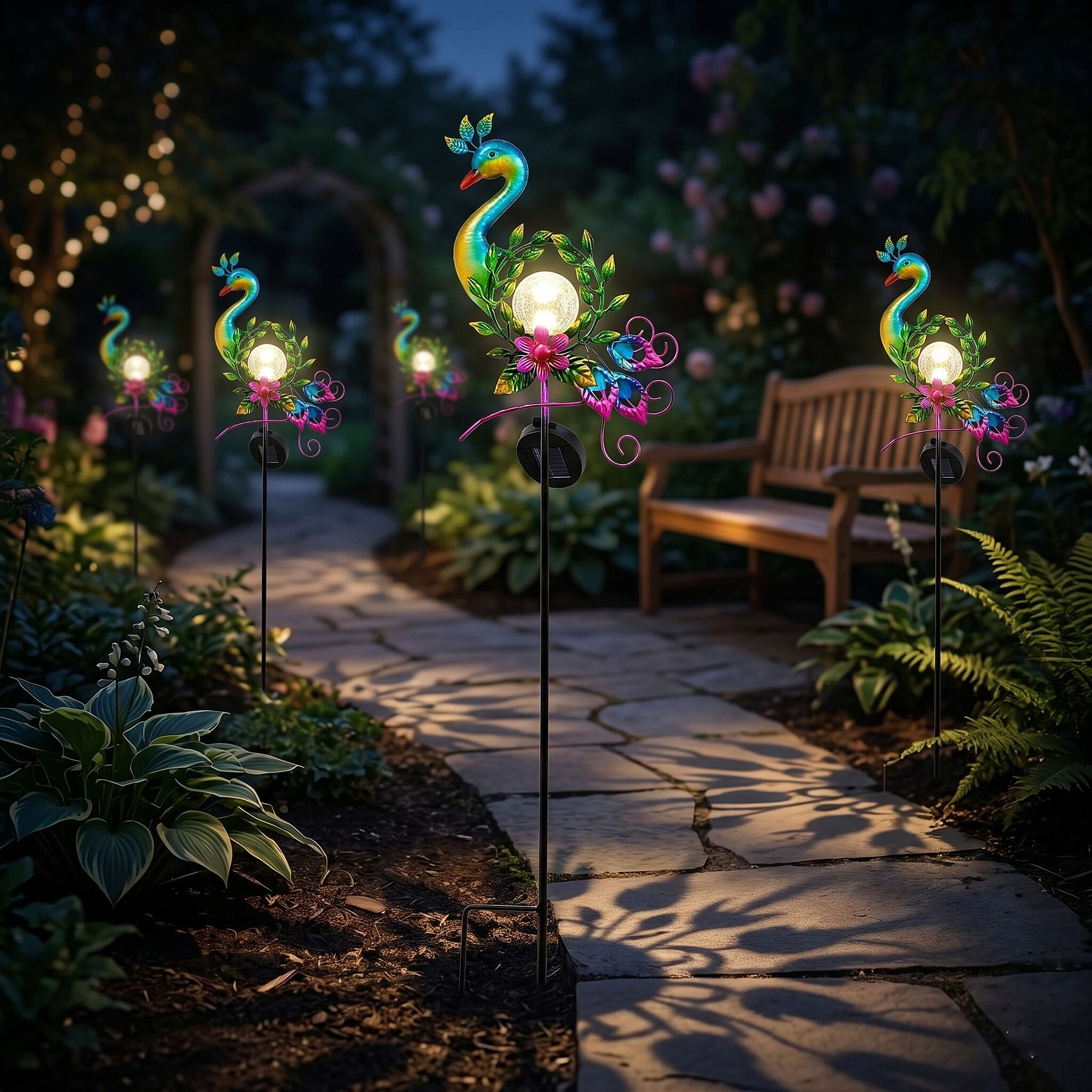 Decorative Solar-Powered Peacock Landscape Ground Stake Lamp ( 20x6x83cm) - Green