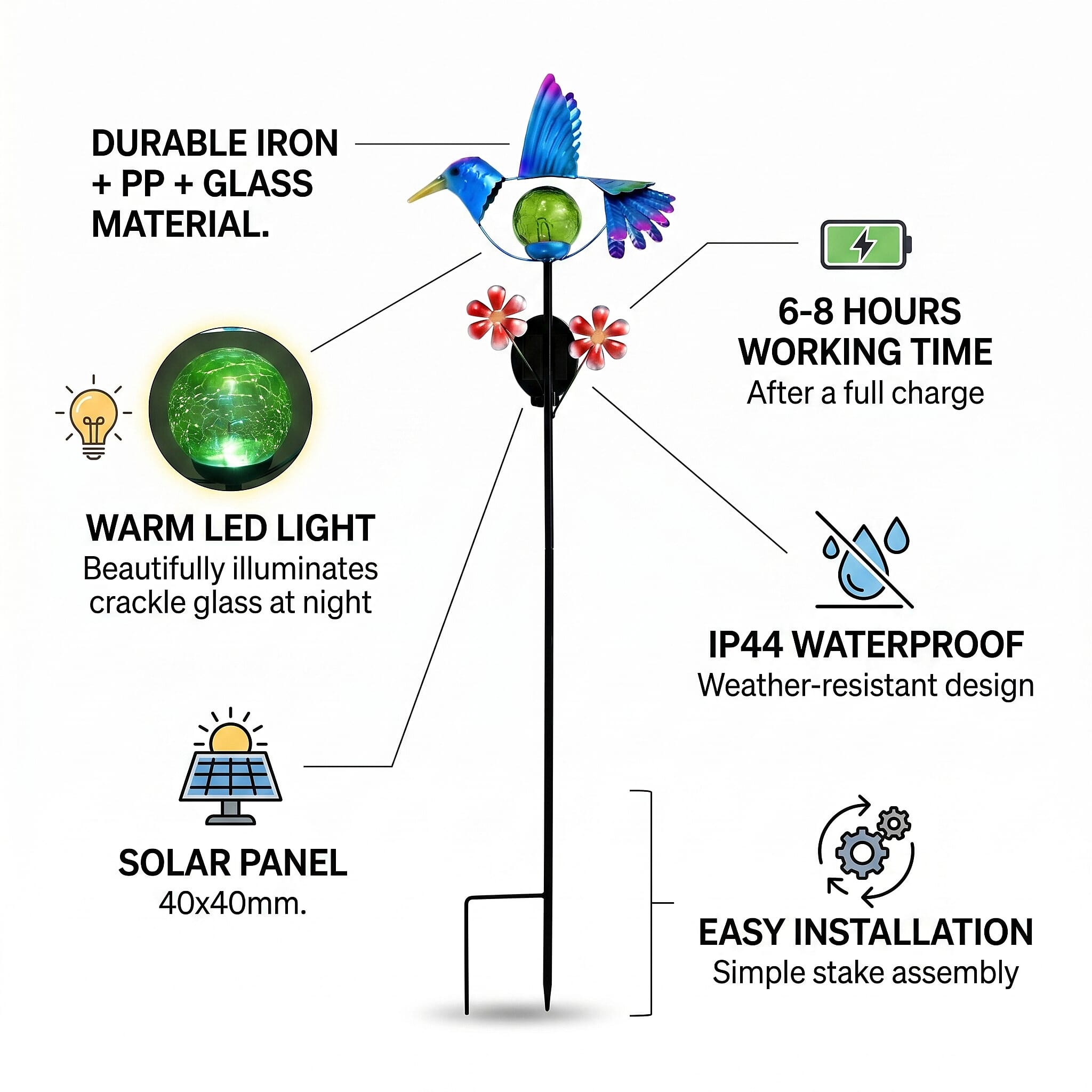 Decorative Solar-Powered Bird Landscape Ground Stake Lamp ( 24x11x78cm) - Blue
