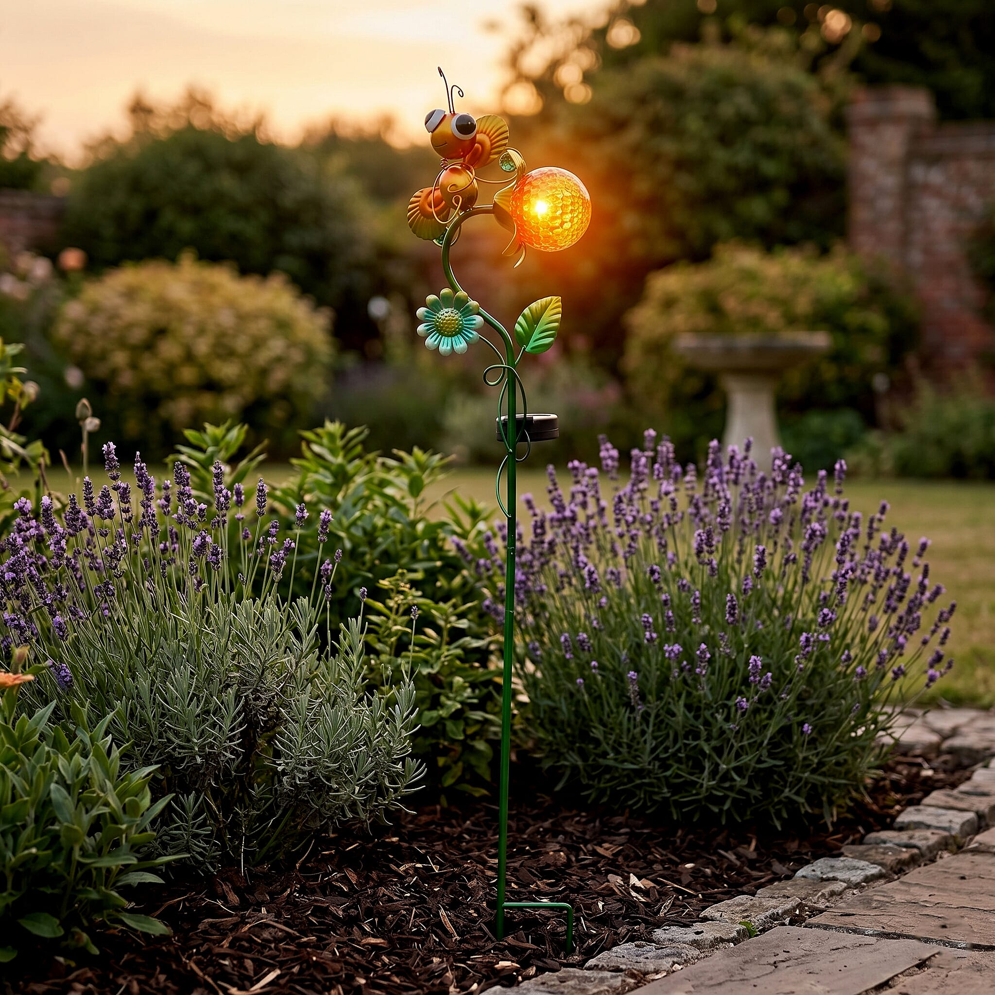 Decorative Solar-Powered Landscape Ground Stake Lamp - Artistic Whimsical Yellow Animal with Botanical Leaves & Flowers - Yellow