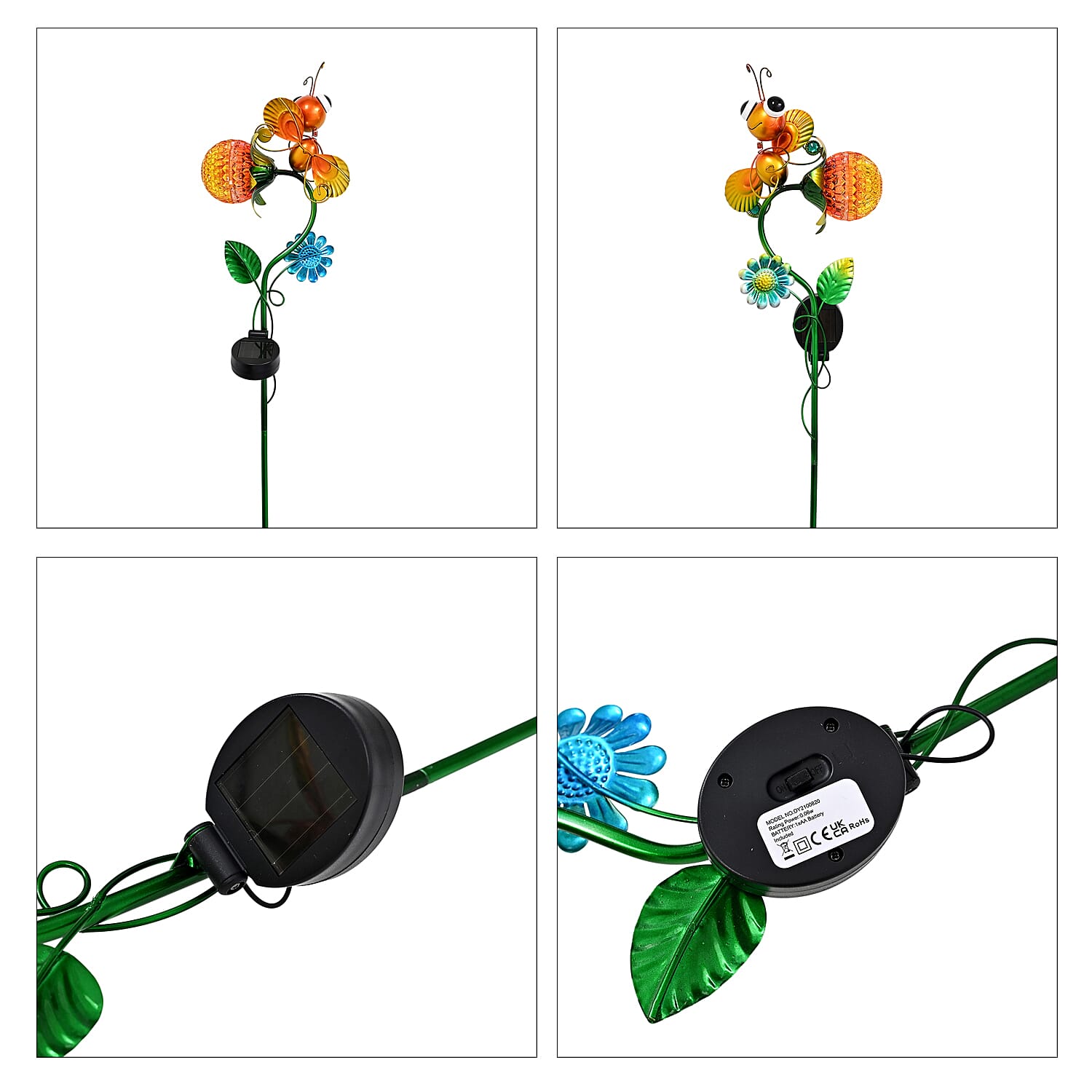 Decorative Solar-Powered Landscape Ground Stake Lamp - Artistic Whimsical Yellow Animal with Botanical Leaves & Flowers - Yellow