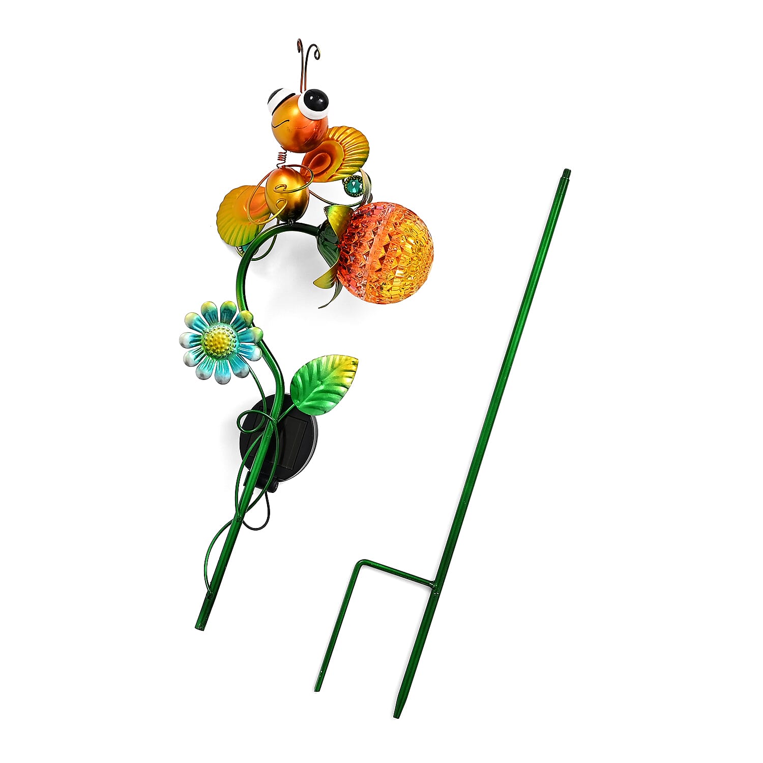 Decorative Solar-Powered Landscape Ground Stake Lamp - Artistic Whimsical Yellow Animal with Botanical Leaves & Flowers - Yellow