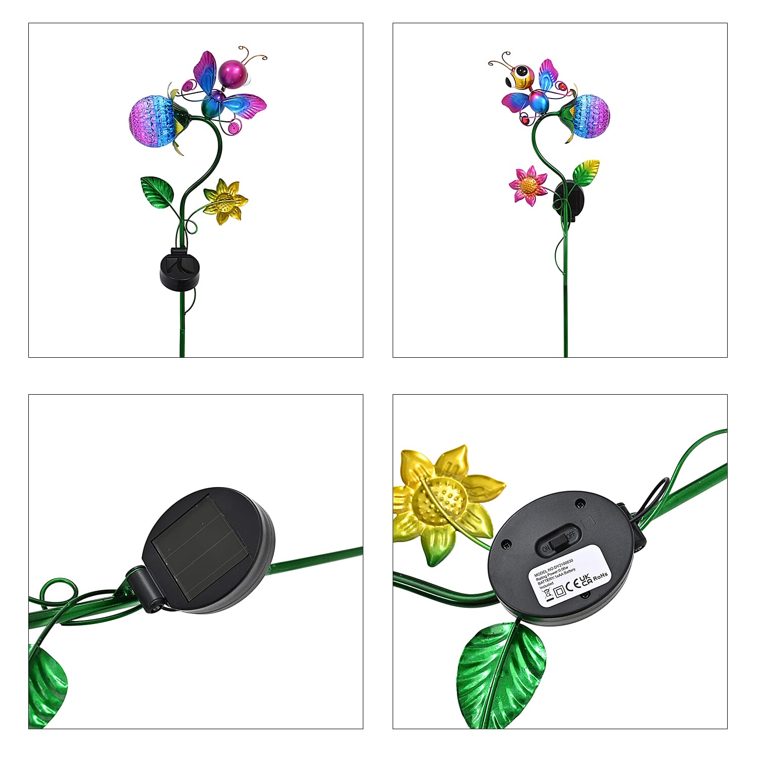 Decorative Solar-Powered Landscape Ground Stake Lamp - Artistic Whimsical Animal with Botanical Leaves & Flowers - Purple