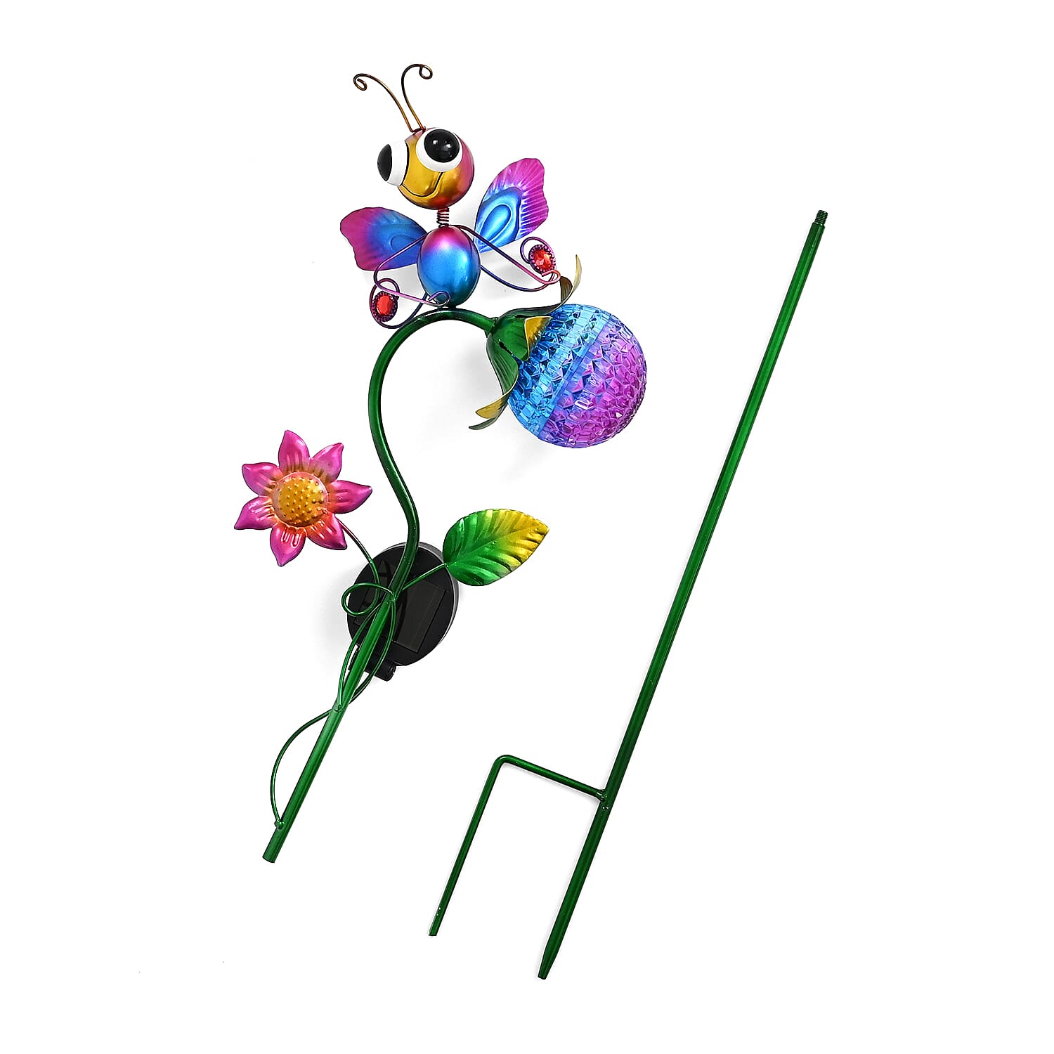 Decorative Solar-Powered Landscape Ground Stake Lamp - Artistic Whimsical Animal with Botanical Leaves & Flowers - Purple